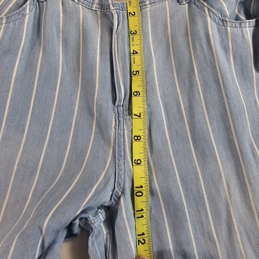 NWT High Rise Wide Leg 151 BLUE Striped 30x33 Medium M chambray Cotton Pants ^ - Picture 7 of 7